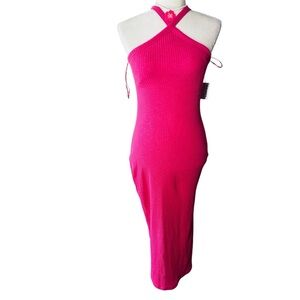 NWT Old Navy maxi dress Sculpt Knit Criss Cross Ribbed Halter Pink twist neck